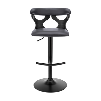 43" Gray Faux Leather And Iron Swivel Adjustable Height Bar Chair