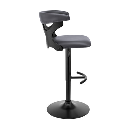 43" Gray Faux Leather And Iron Swivel Adjustable Height Bar Chair