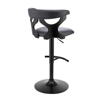 43" Gray Faux Leather And Iron Swivel Adjustable Height Bar Chair