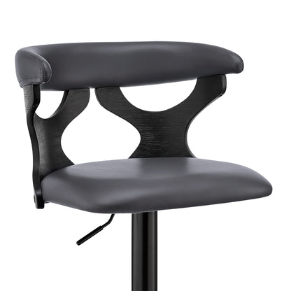 43" Gray Faux Leather And Iron Swivel Adjustable Height Bar Chair