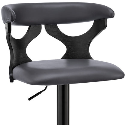 43" Gray Faux Leather And Iron Swivel Adjustable Height Bar Chair