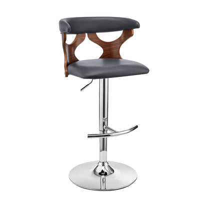 43" Gray Faux Leather And Iron Swivel Adjustable Height Bar Chair