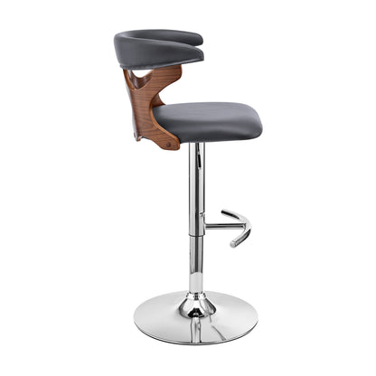 43" Gray Faux Leather And Iron Swivel Adjustable Height Bar Chair