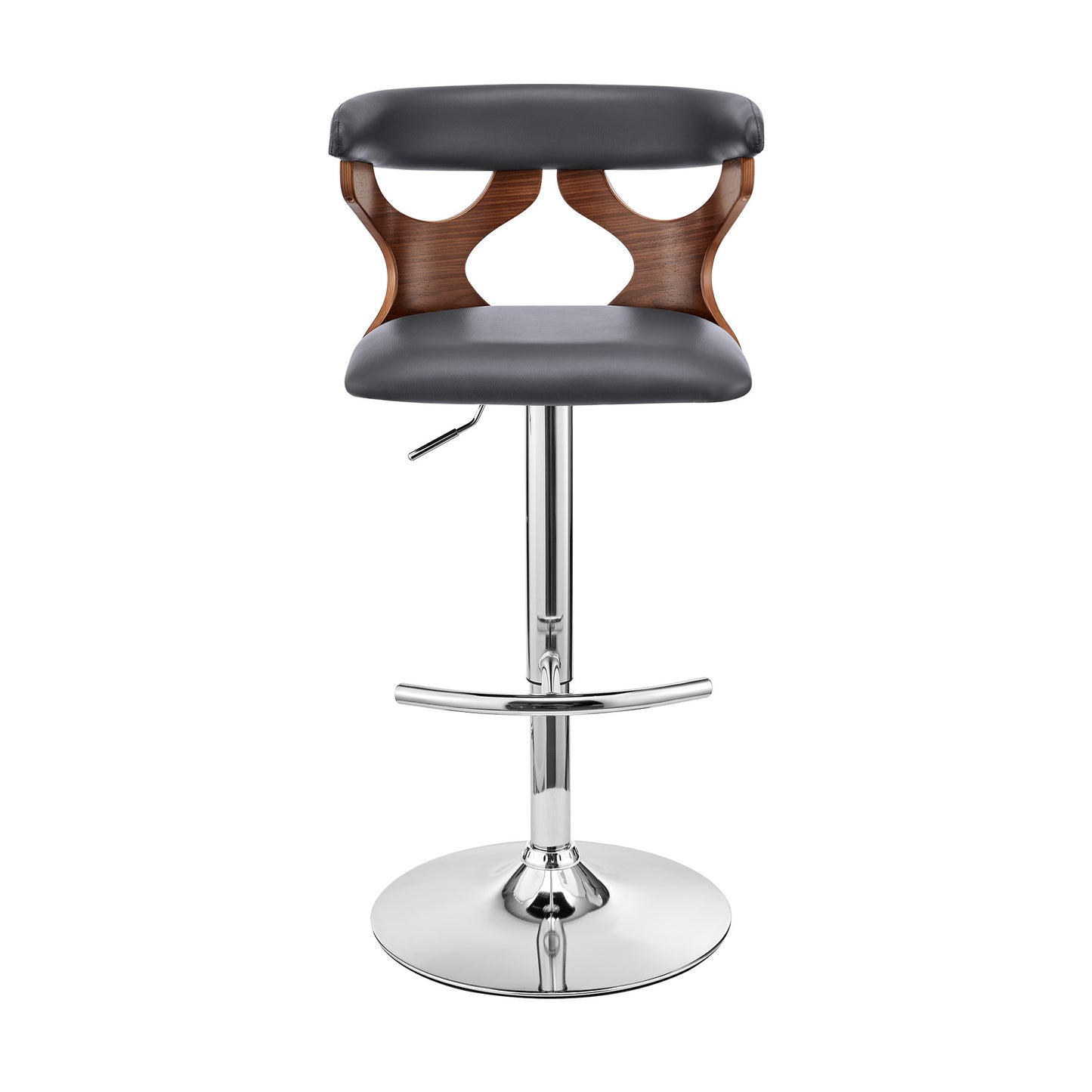 43" Gray Faux Leather And Iron Swivel Adjustable Height Bar Chair