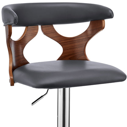43" Gray Faux Leather And Iron Swivel Adjustable Height Bar Chair