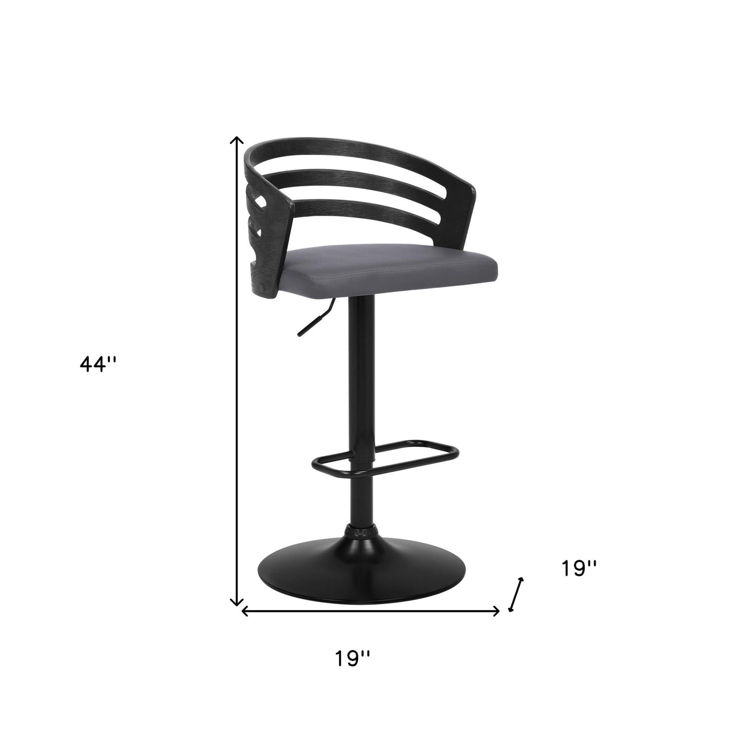 Gray Faux Leather Black Wood and Steel Adjustable Swivel Bar Stool