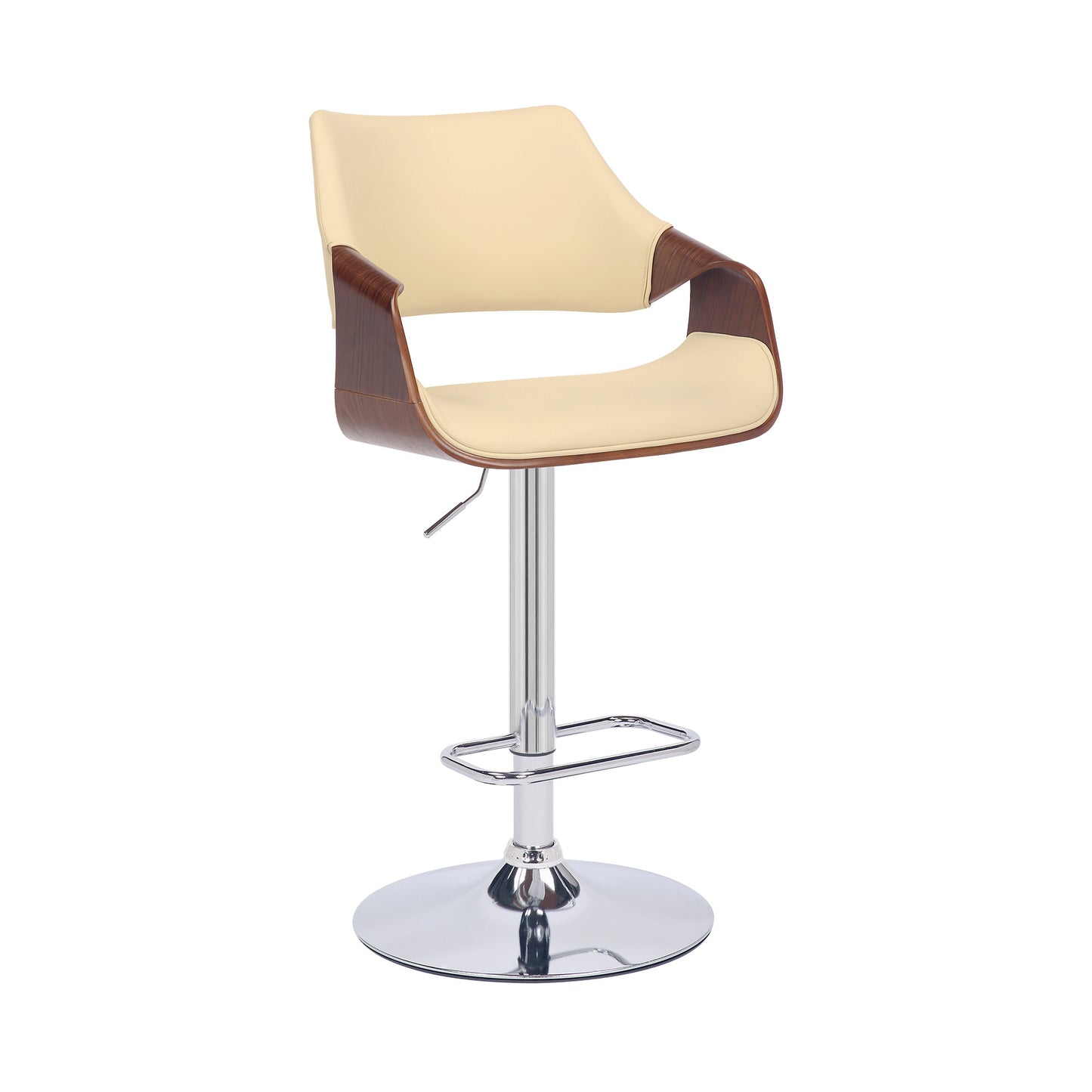 45" Cream And Silver Iron Swivel Adjustable Height Bar Chair With Footrest