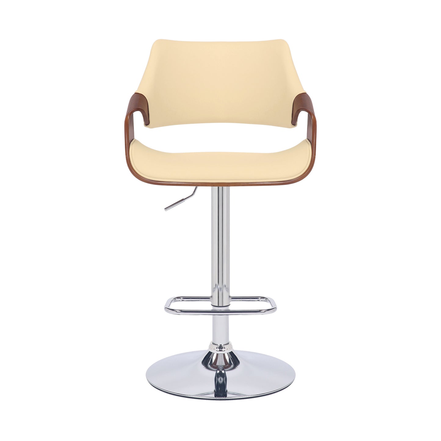45" Cream And Silver Iron Swivel Adjustable Height Bar Chair With Footrest