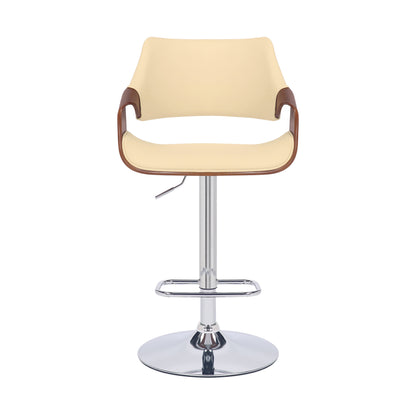 45" Cream And Silver Iron Swivel Adjustable Height Bar Chair With Footrest