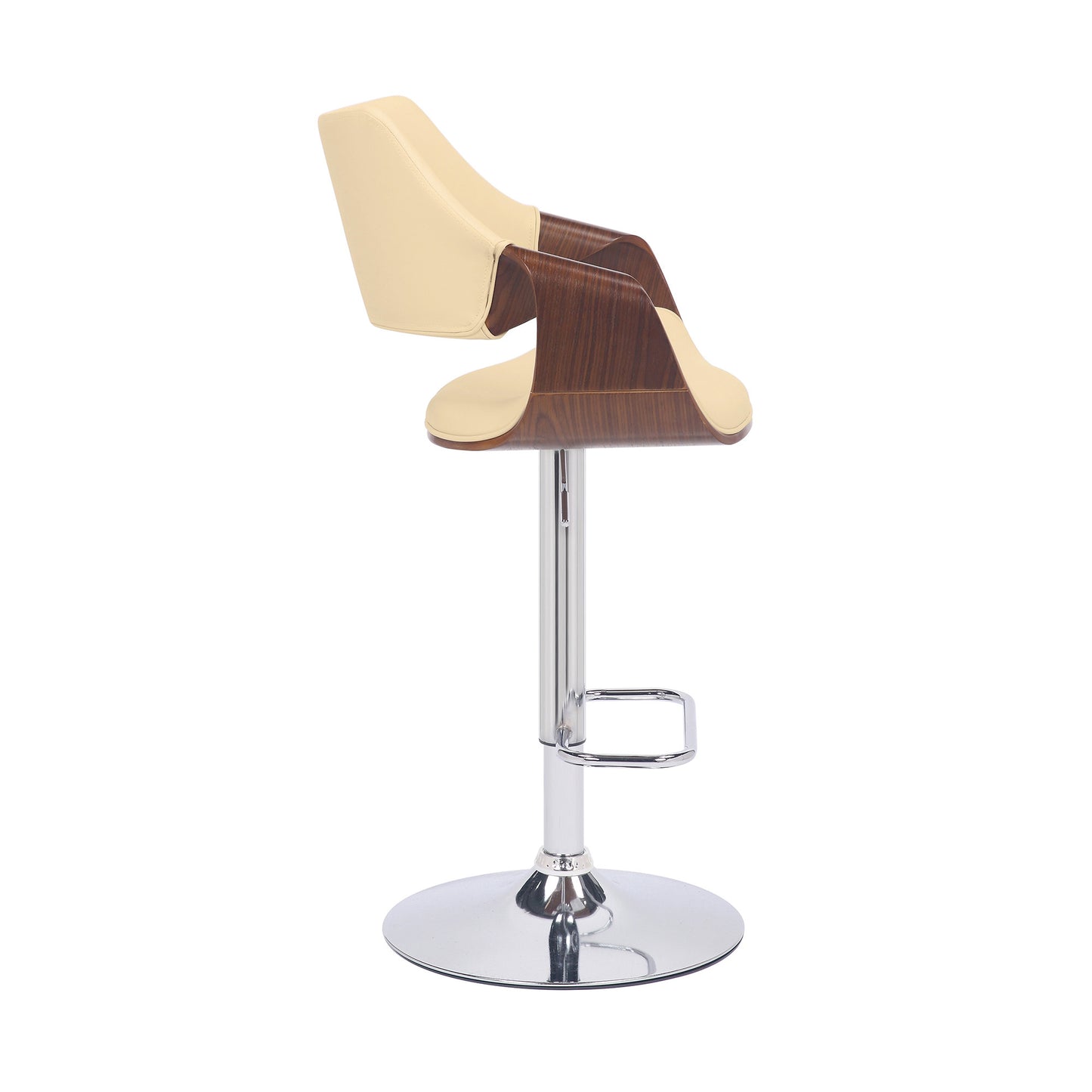 45" Cream And Silver Iron Swivel Adjustable Height Bar Chair With Footrest