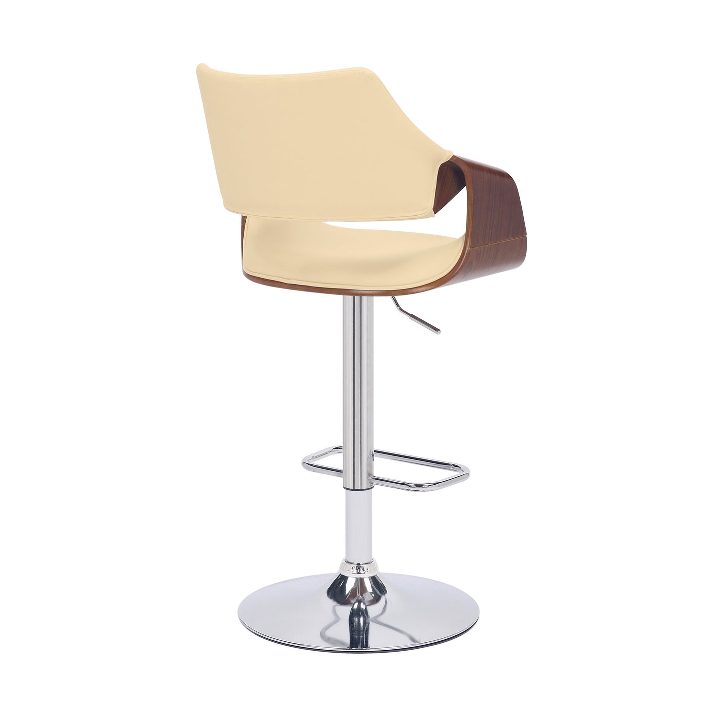 45" Cream And Silver Iron Swivel Adjustable Height Bar Chair With Footrest