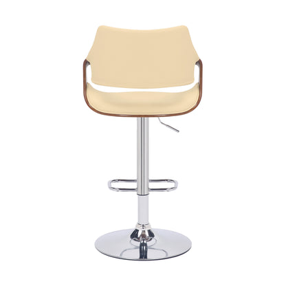 45" Cream And Silver Iron Swivel Adjustable Height Bar Chair With Footrest