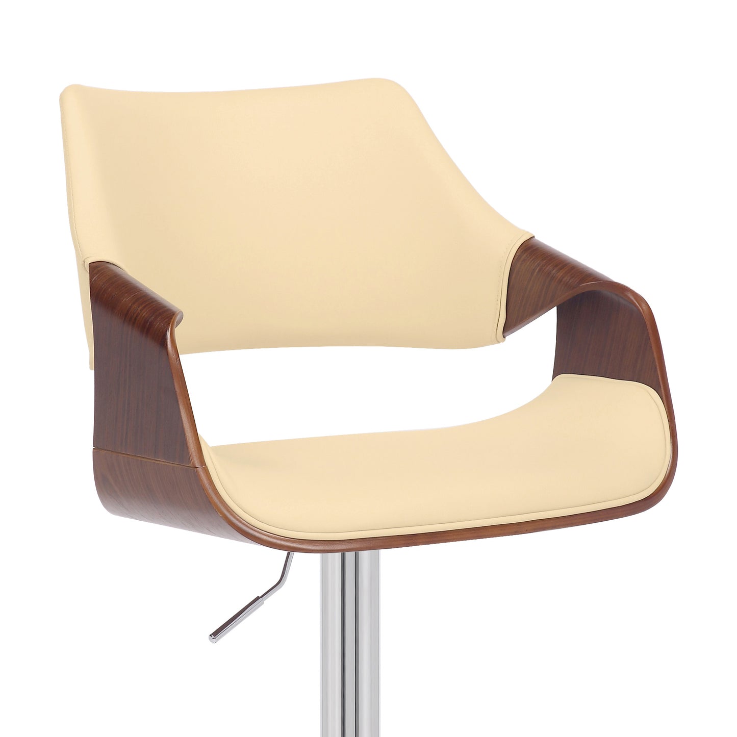45" Cream And Silver Iron Swivel Adjustable Height Bar Chair With Footrest