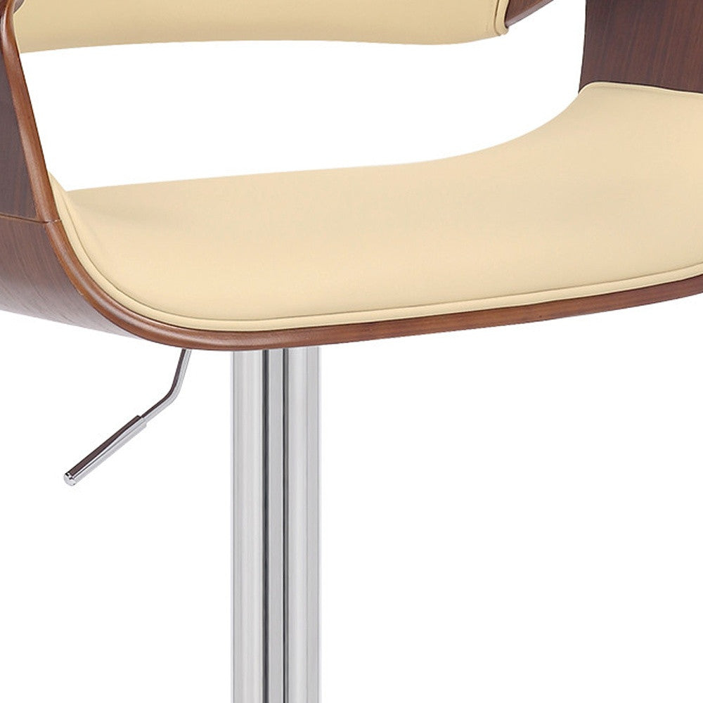 45" Cream And Silver Iron Swivel Adjustable Height Bar Chair With Footrest
