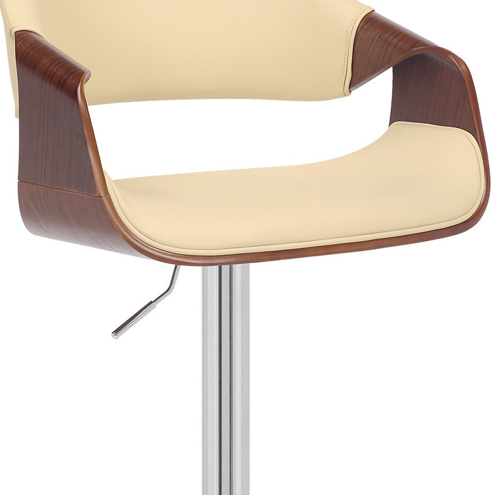 45" Cream And Silver Iron Swivel Adjustable Height Bar Chair With Footrest