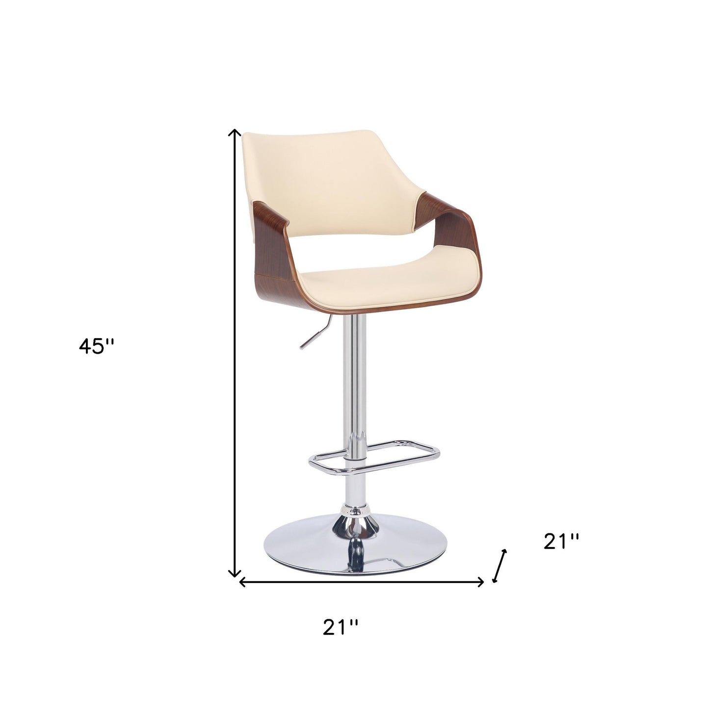 45" Cream And Silver Iron Swivel Adjustable Height Bar Chair With Footrest