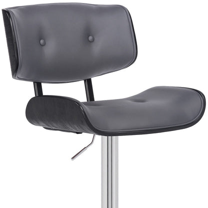 Adjustable Gray Tufted Faux Leather Black and Chrome Swivel Barstool.