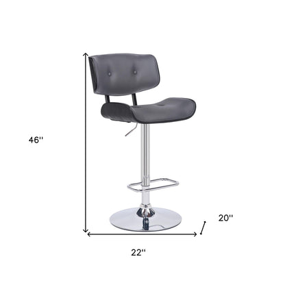 Adjustable Gray Tufted Faux Leather Black and Chrome Swivel Barstool.