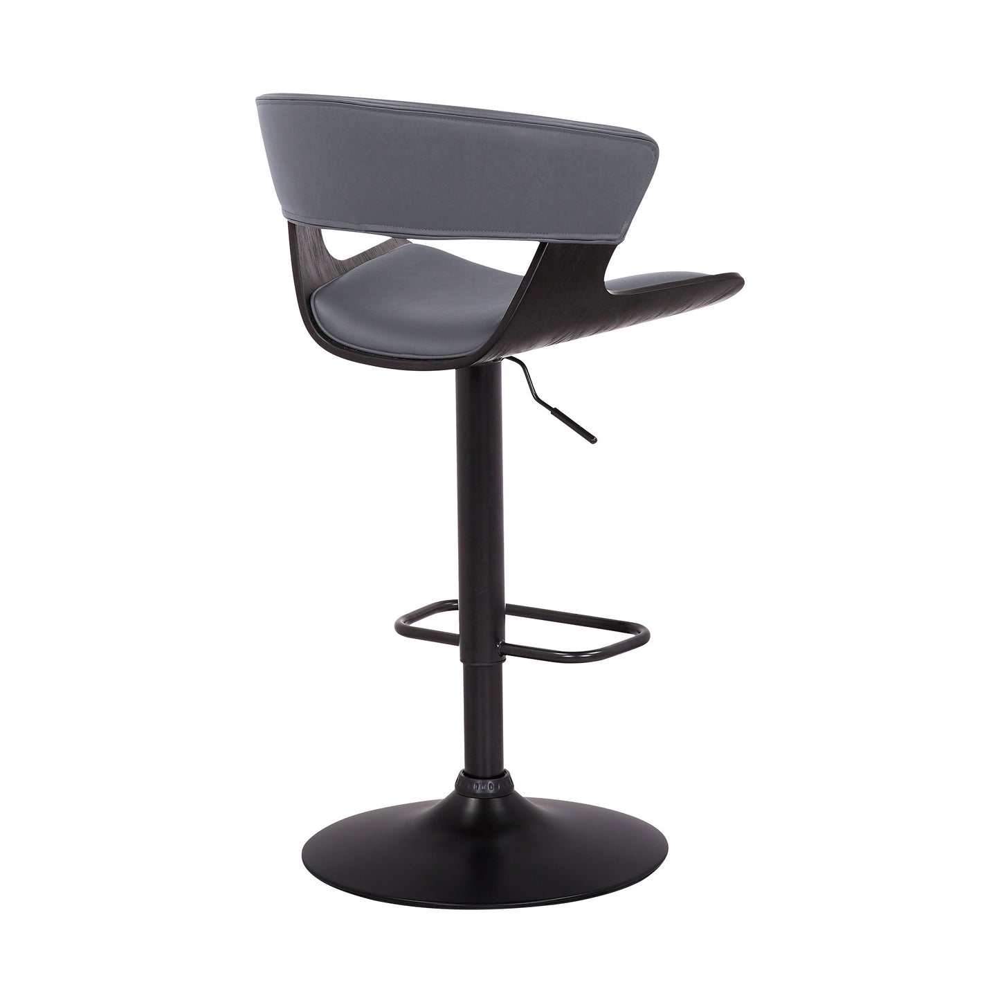 43" Gray And Black Iron Swivel Adjustable Height Bar Chair With Footrest