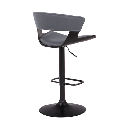 43" Gray And Black Iron Swivel Adjustable Height Bar Chair With Footrest