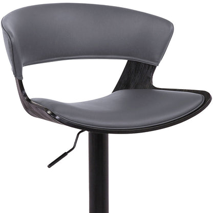 43" Gray And Black Iron Swivel Adjustable Height Bar Chair With Footrest
