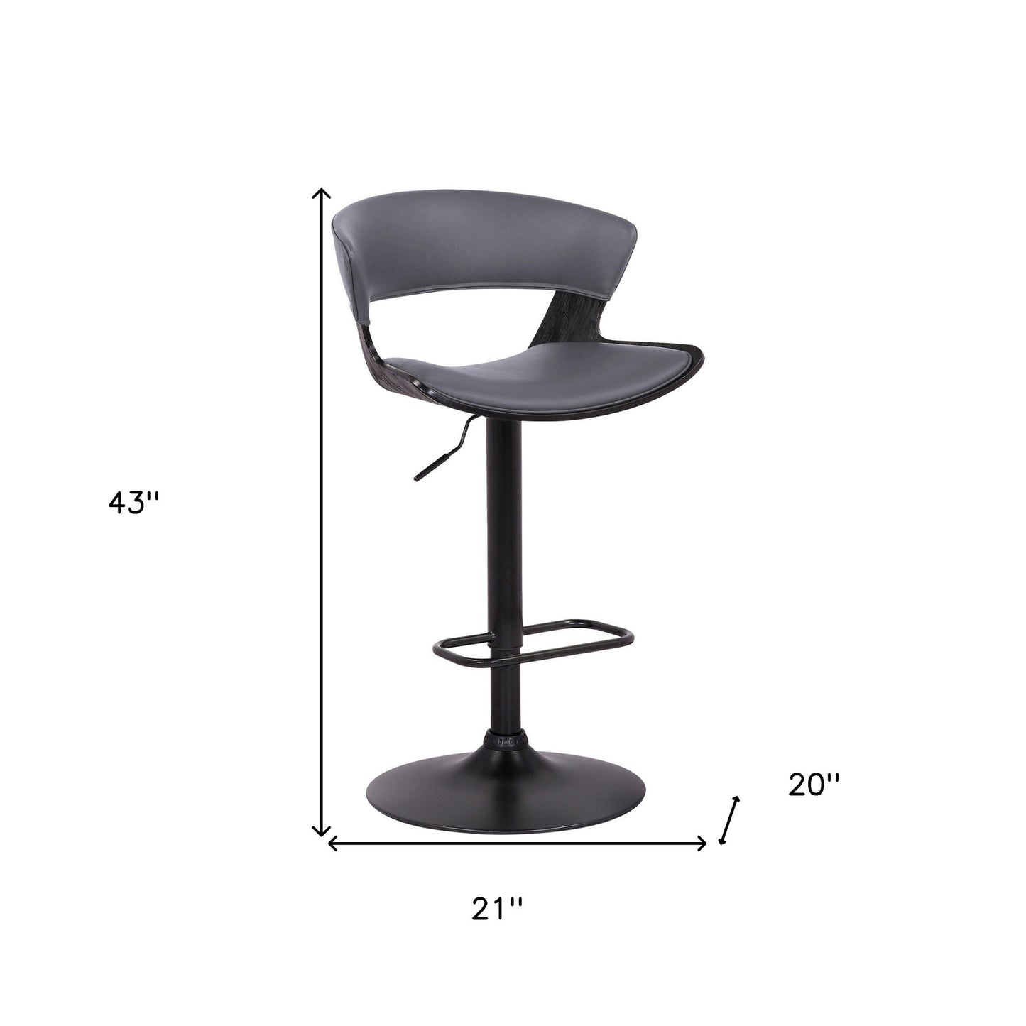 43" Gray And Black Iron Swivel Adjustable Height Bar Chair With Footrest