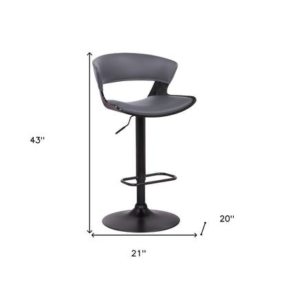 43" Gray And Black Iron Swivel Adjustable Height Bar Chair With Footrest