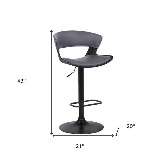 43" Gray And Black Iron Swivel Adjustable Height Bar Chair With Footrest