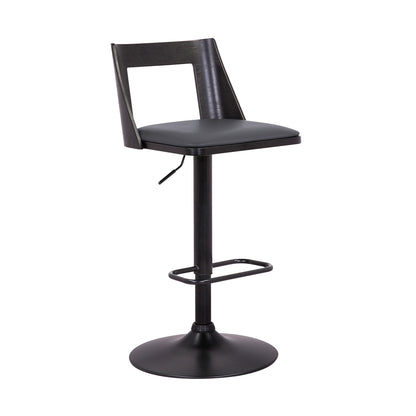 42" Gray And Black Faux Leather Swivel Adjustable Height Bar Chair With Footrest