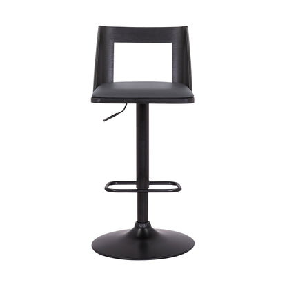 42" Gray And Black Faux Leather Swivel Adjustable Height Bar Chair With Footrest