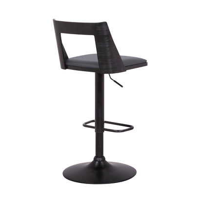 42" Gray And Black Faux Leather Swivel Adjustable Height Bar Chair With Footrest