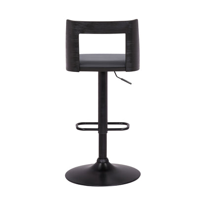42" Gray And Black Faux Leather Swivel Adjustable Height Bar Chair With Footrest