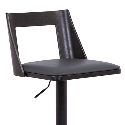 42" Gray And Black Faux Leather Swivel Adjustable Height Bar Chair With Footrest