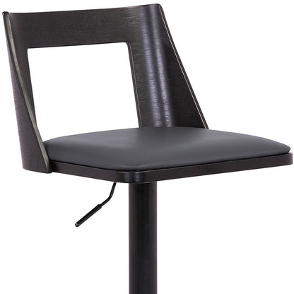 42" Gray And Black Faux Leather Swivel Adjustable Height Bar Chair With Footrest