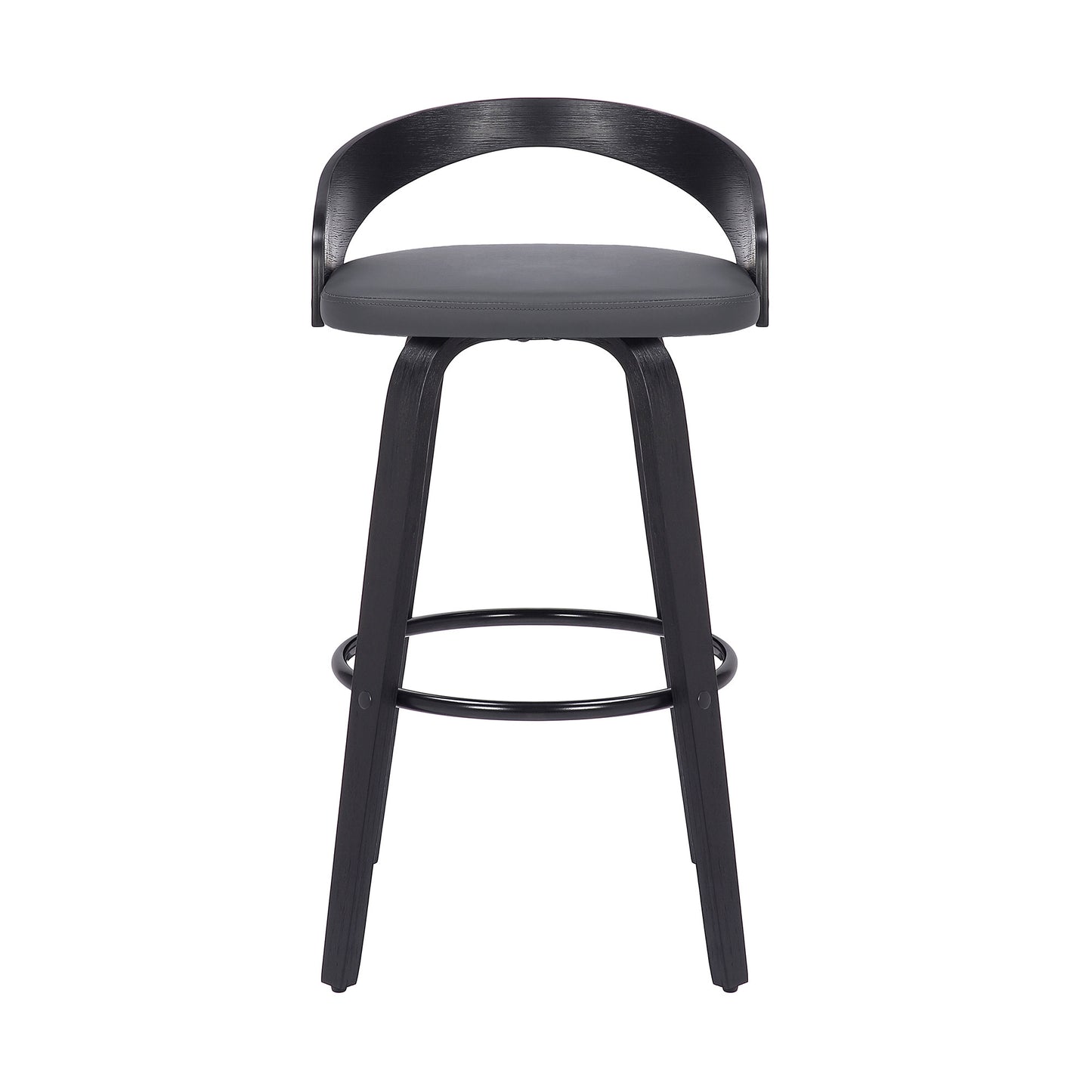 35" Gray Faux Leather And Iron Swivel Low Back Bar Height Chair