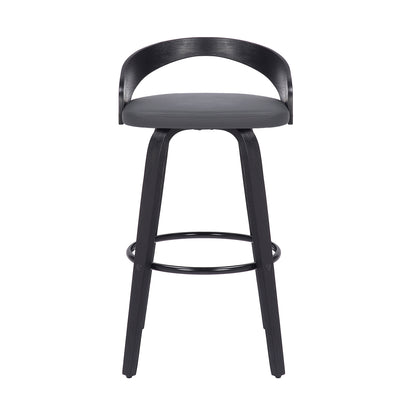 35" Gray Faux Leather And Iron Swivel Low Back Bar Height Chair