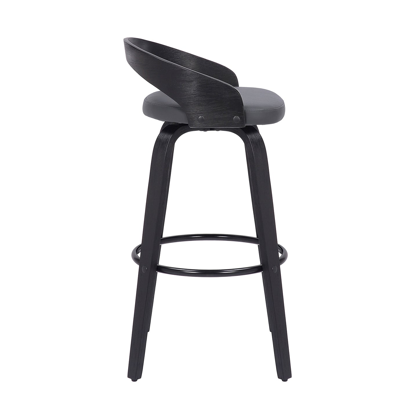 35" Gray Faux Leather And Iron Swivel Low Back Bar Height Chair