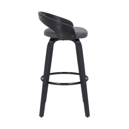 35" Gray Faux Leather And Iron Swivel Low Back Bar Height Chair