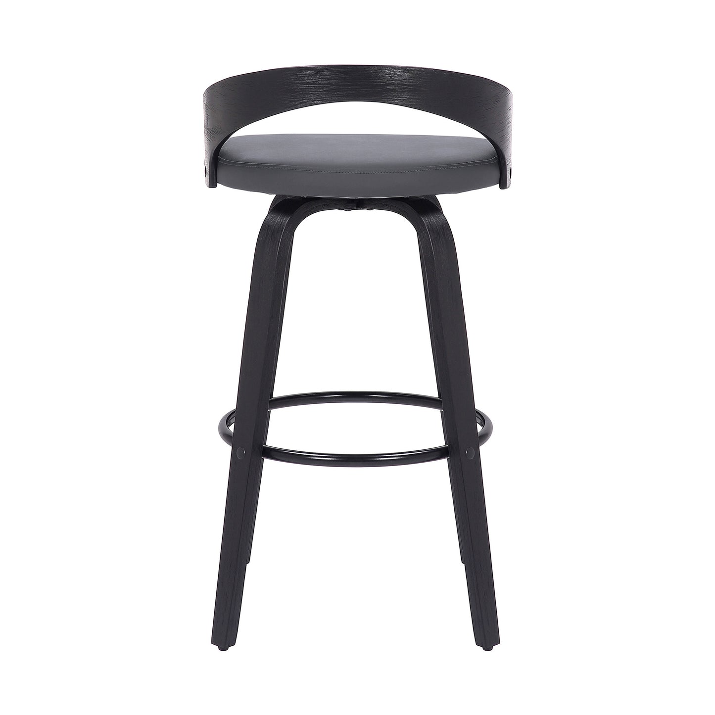 35" Gray Faux Leather And Iron Swivel Low Back Bar Height Chair
