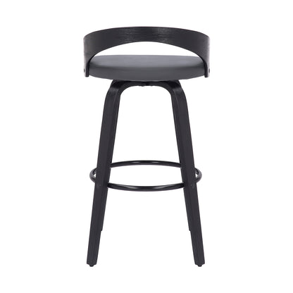 35" Gray Faux Leather And Iron Swivel Low Back Bar Height Chair