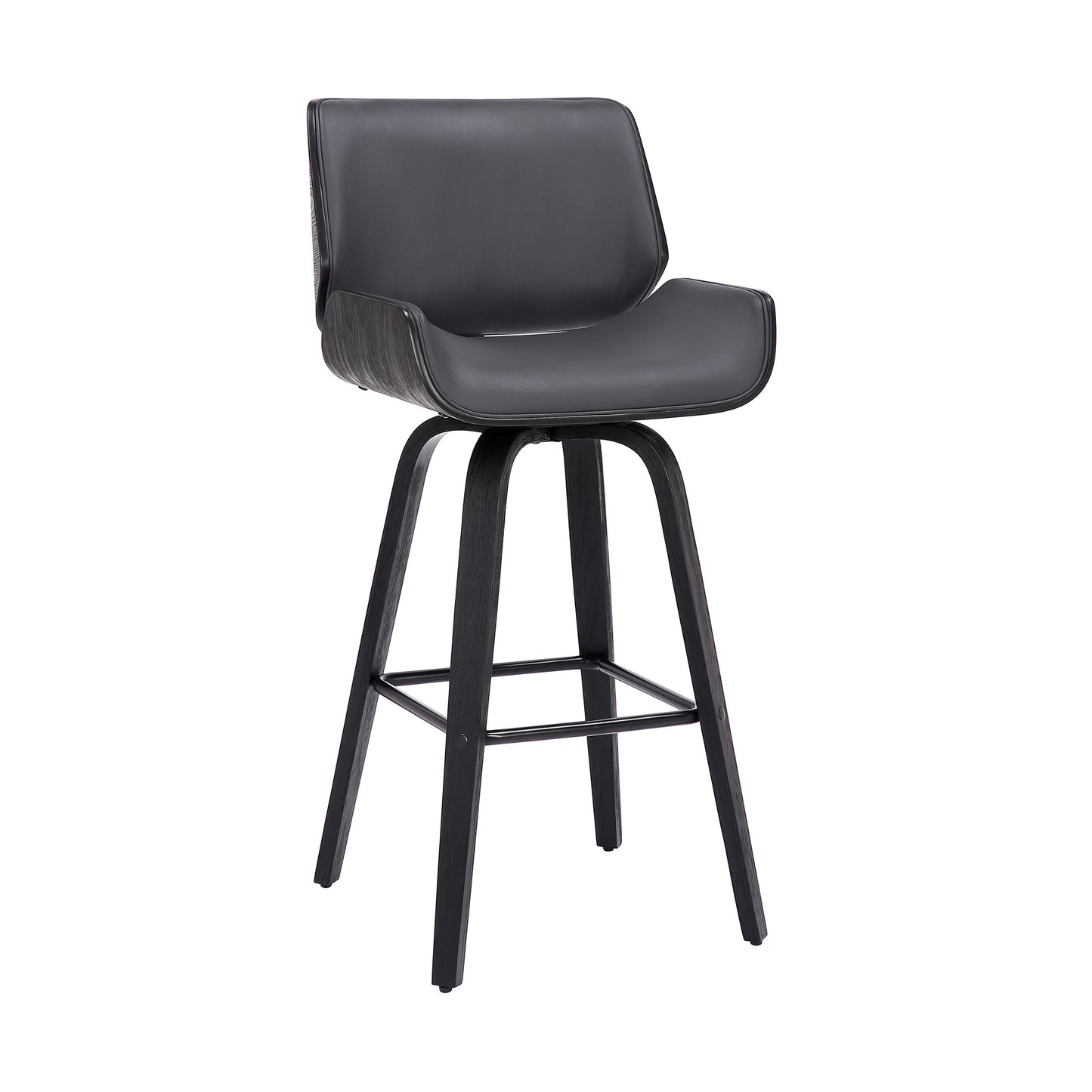 42" Gray Faux Leather And Iron Swivel Bar Height Chair