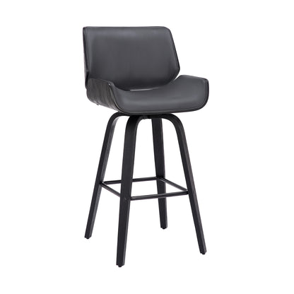 42" Gray Faux Leather And Iron Swivel Bar Height Chair