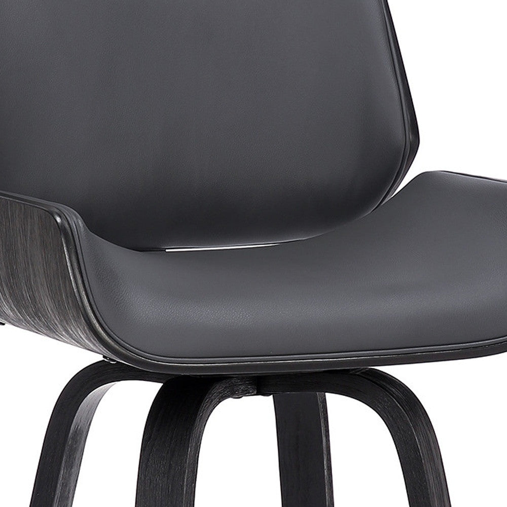42" Gray Faux Leather And Iron Swivel Bar Height Chair