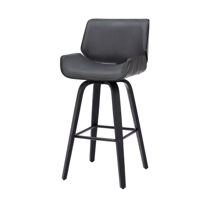 42" Gray Faux Leather And Iron Swivel Bar Height Chair