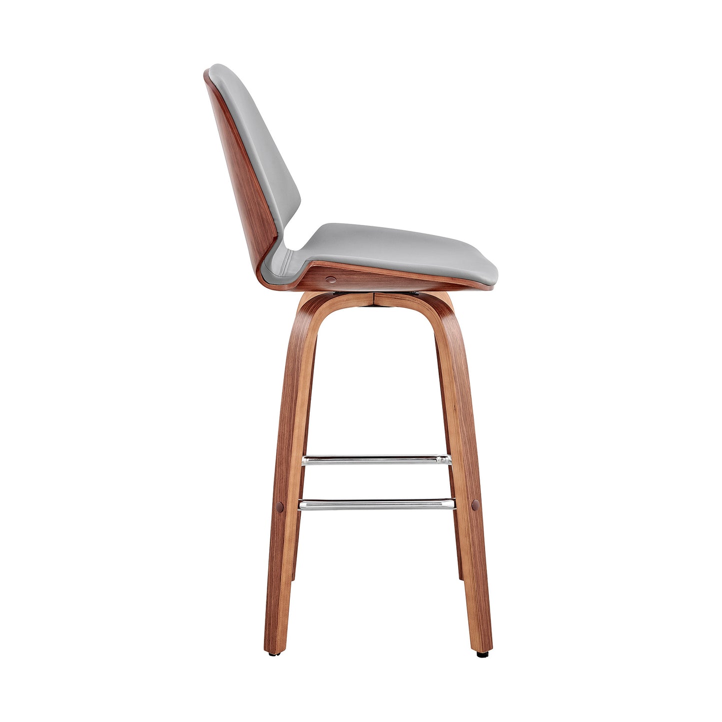 26" Gray Faux Leather Swivel Seat Wooden Bar Stool