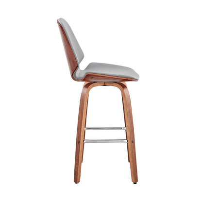 26" Gray Faux Leather Swivel Seat Wooden Bar Stool