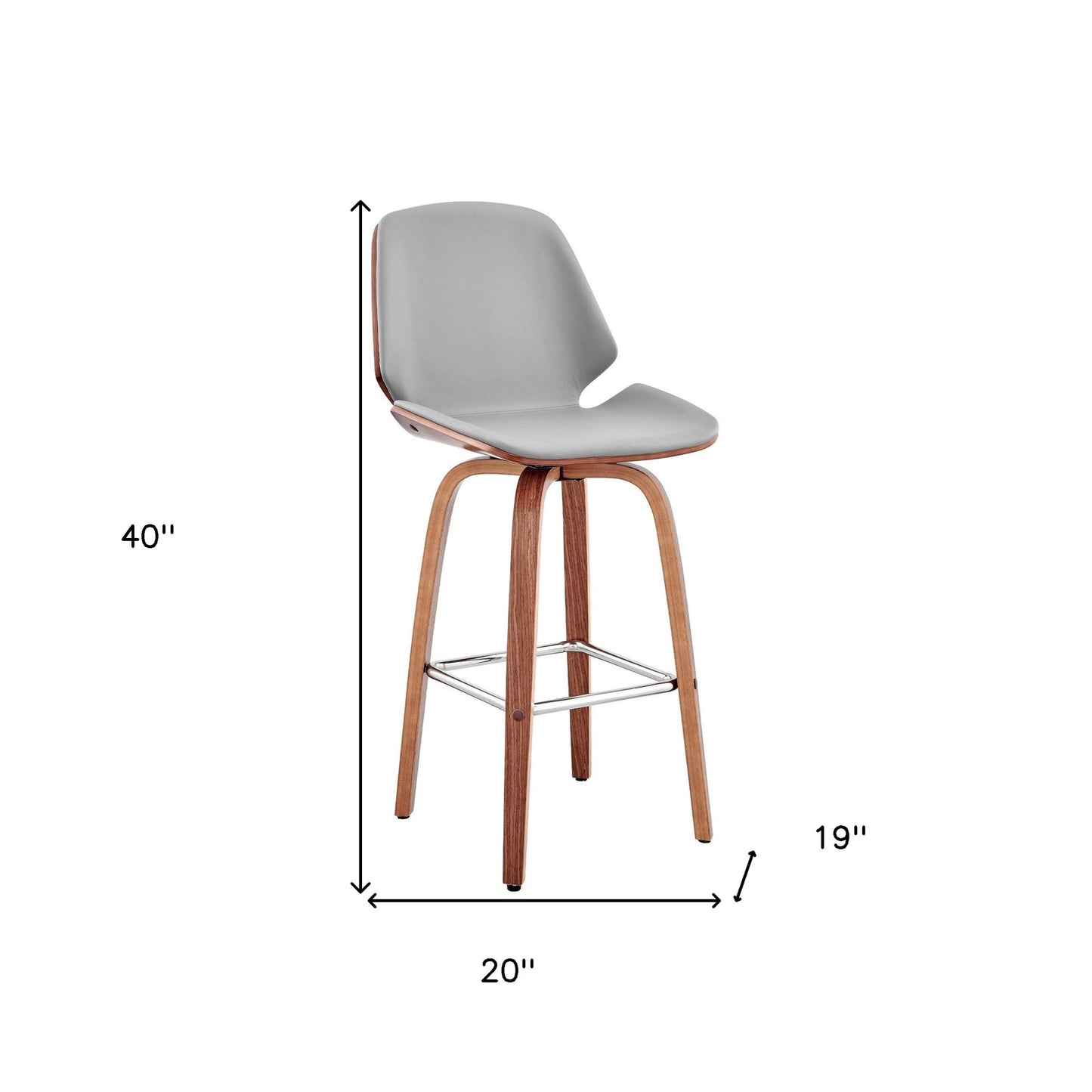 26" Gray Faux Leather Swivel Seat Wooden Bar Stool