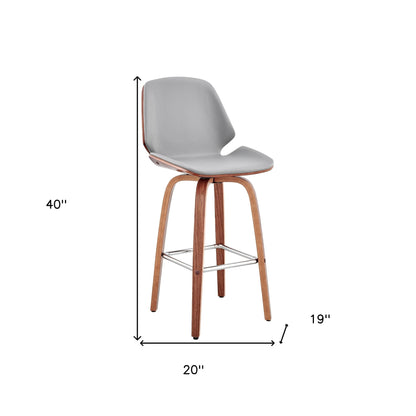 26" Gray Faux Leather Swivel Seat Wooden Bar Stool