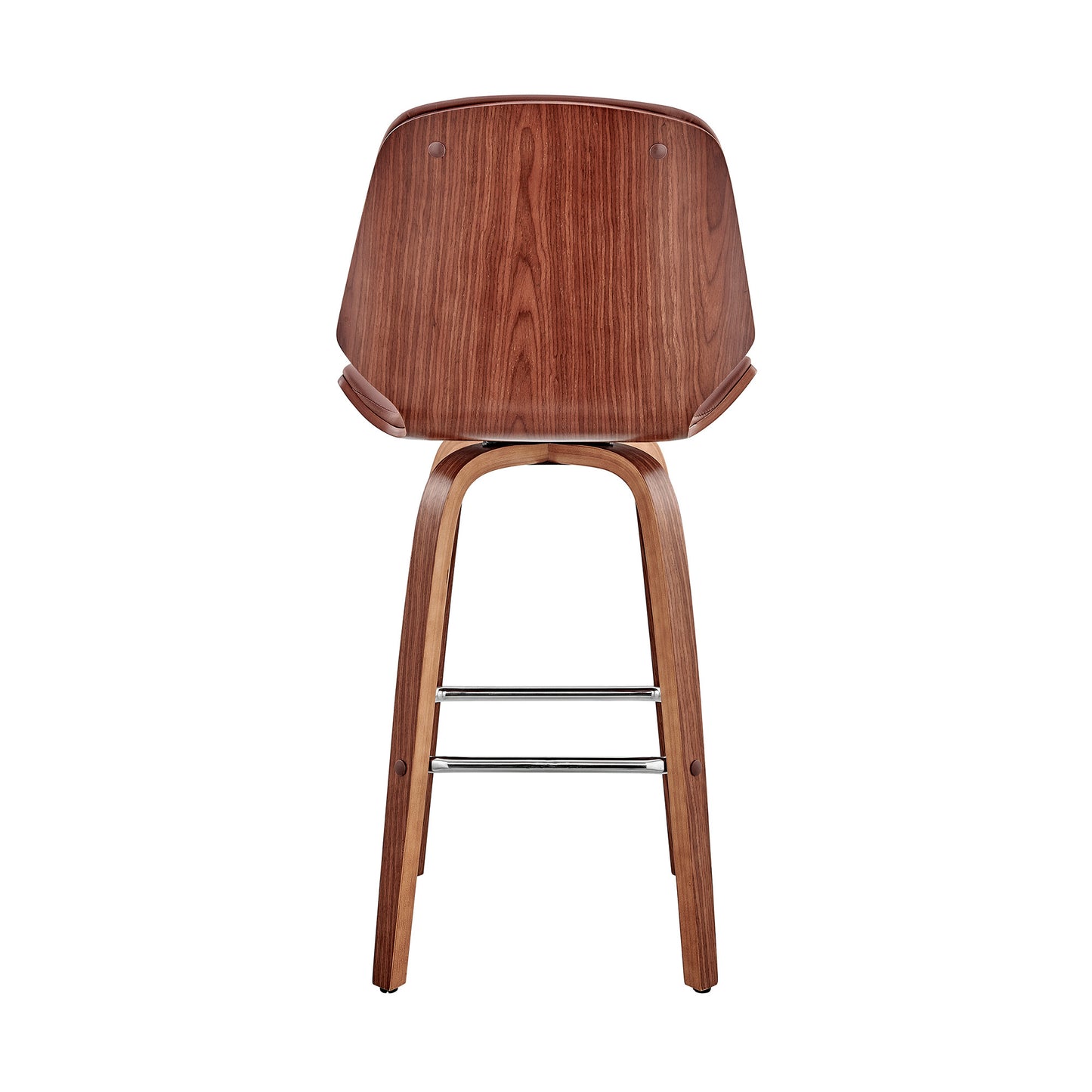 26" Brown Faux Leather Swivel Seat Wooden Bar Stool