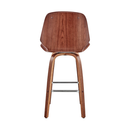 26" Brown Faux Leather Swivel Seat Wooden Bar Stool